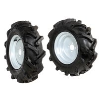 Pair of 4.00x10" tyred wheels - Fixed disc