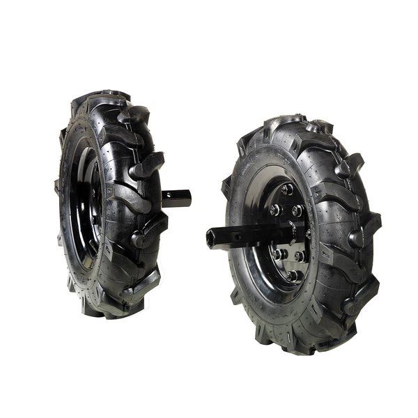 Pair of 3.50-8" tyred wheels